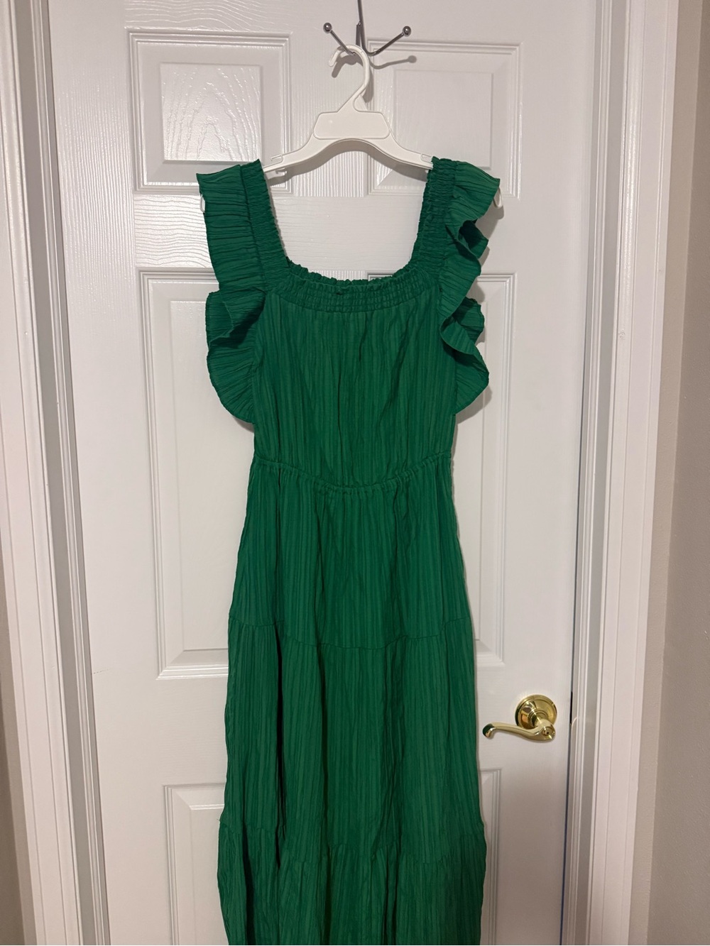 Green Ruffle-Shoulder women’s Dress